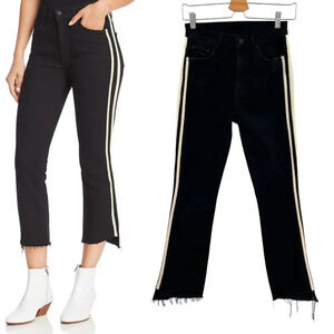 MOTHER Denim‎ Insider Striped Crop Step-Hem Fray Jeans in Guilty Racer Size 25